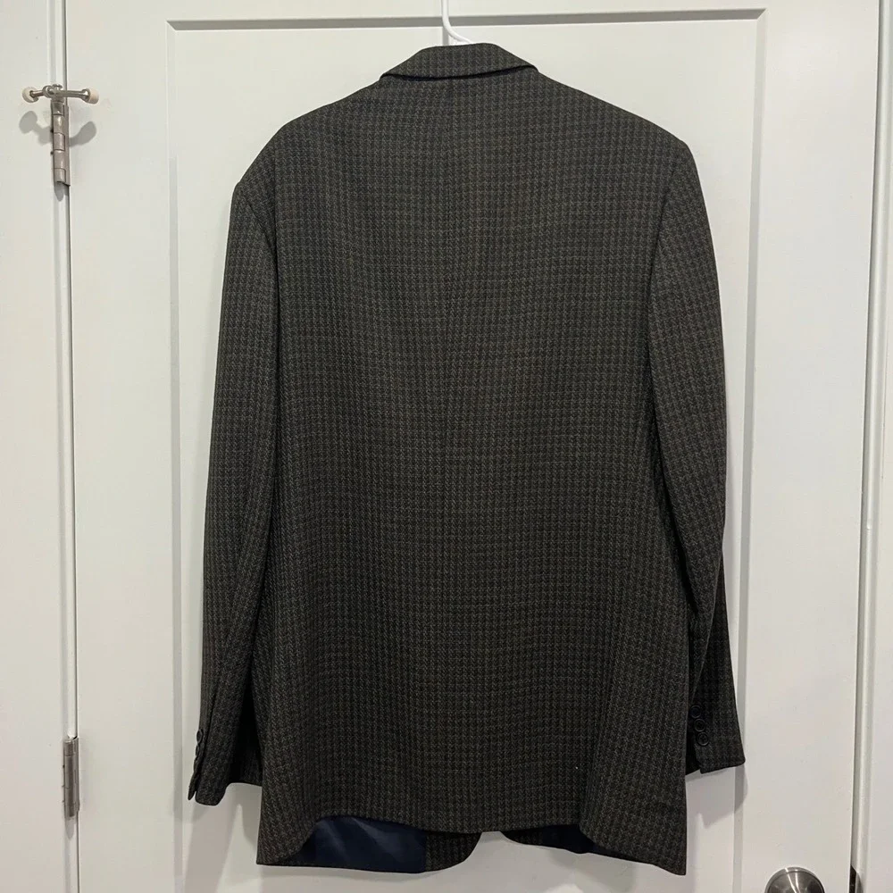 Britches of Georgetowne Mens Brown Biella Wool Micro Check Sport Coat Blazer